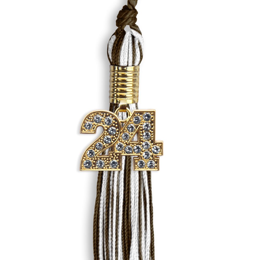 Brown/White Mixed Color Graduation Tassel with Gold Date Drop - Endea Graduation