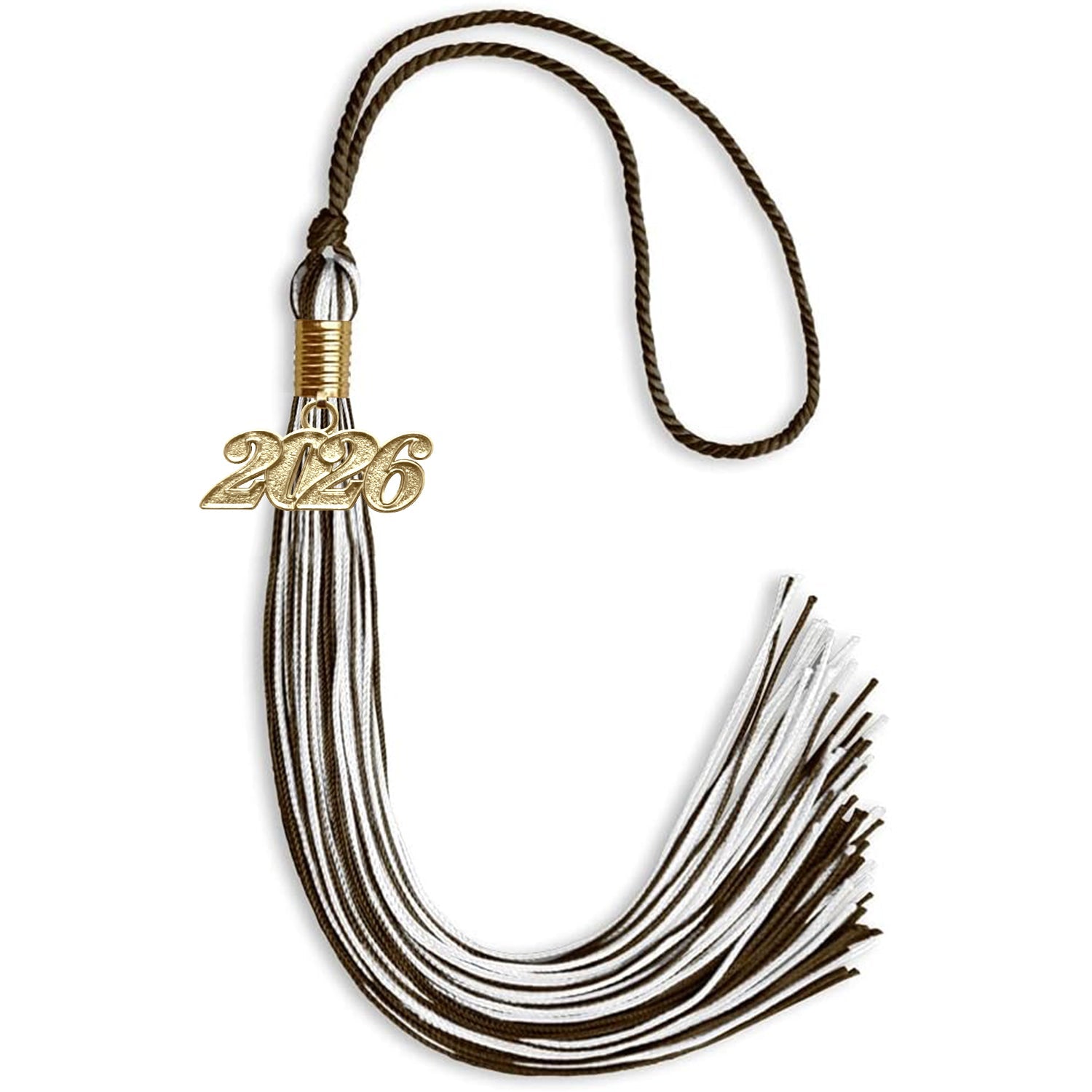 Brown/White Mixed Color Graduation Tassel with Gold Date Drop - Endea Graduation