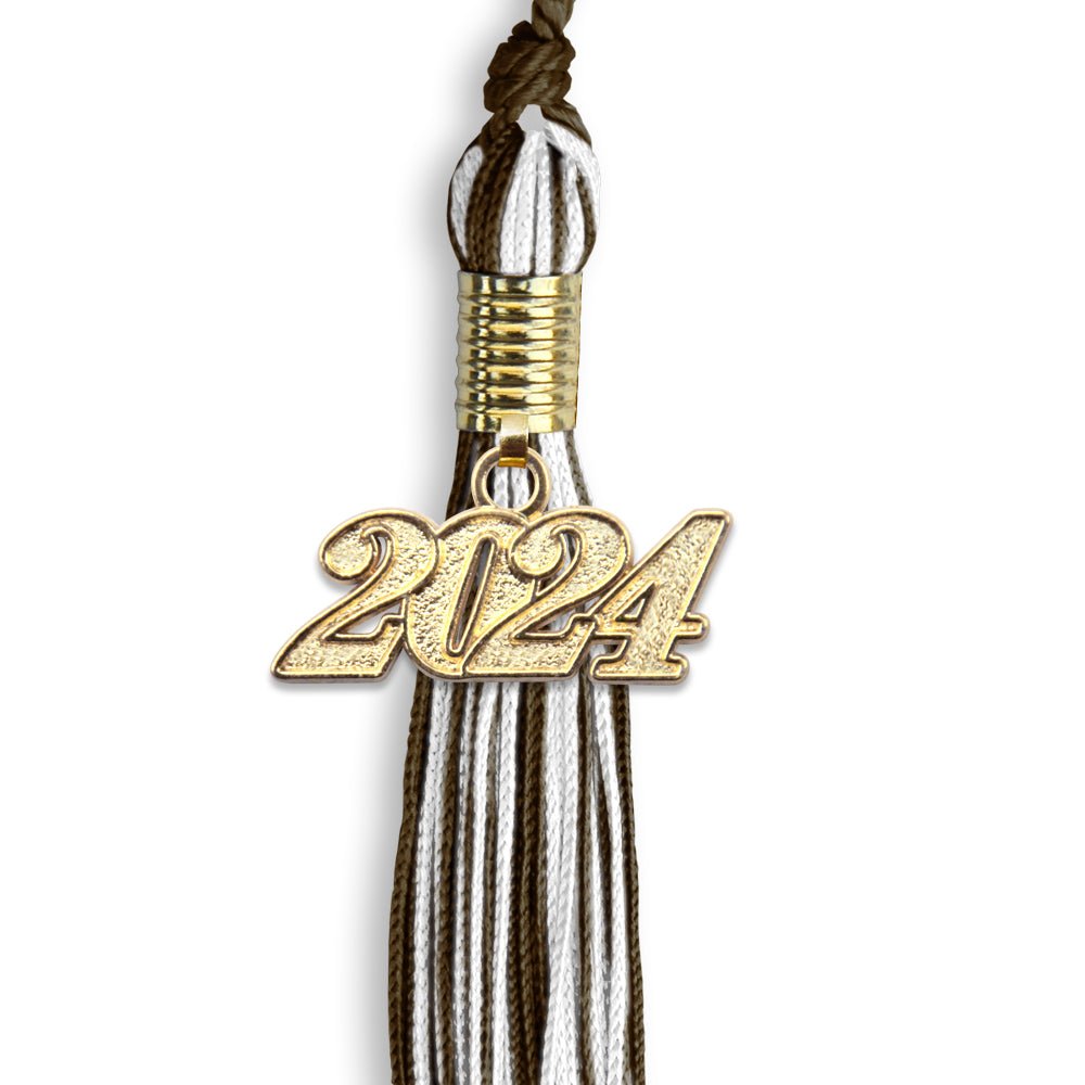 Brown/White Mixed Color Graduation Tassel with Gold Date Drop - Endea Graduation