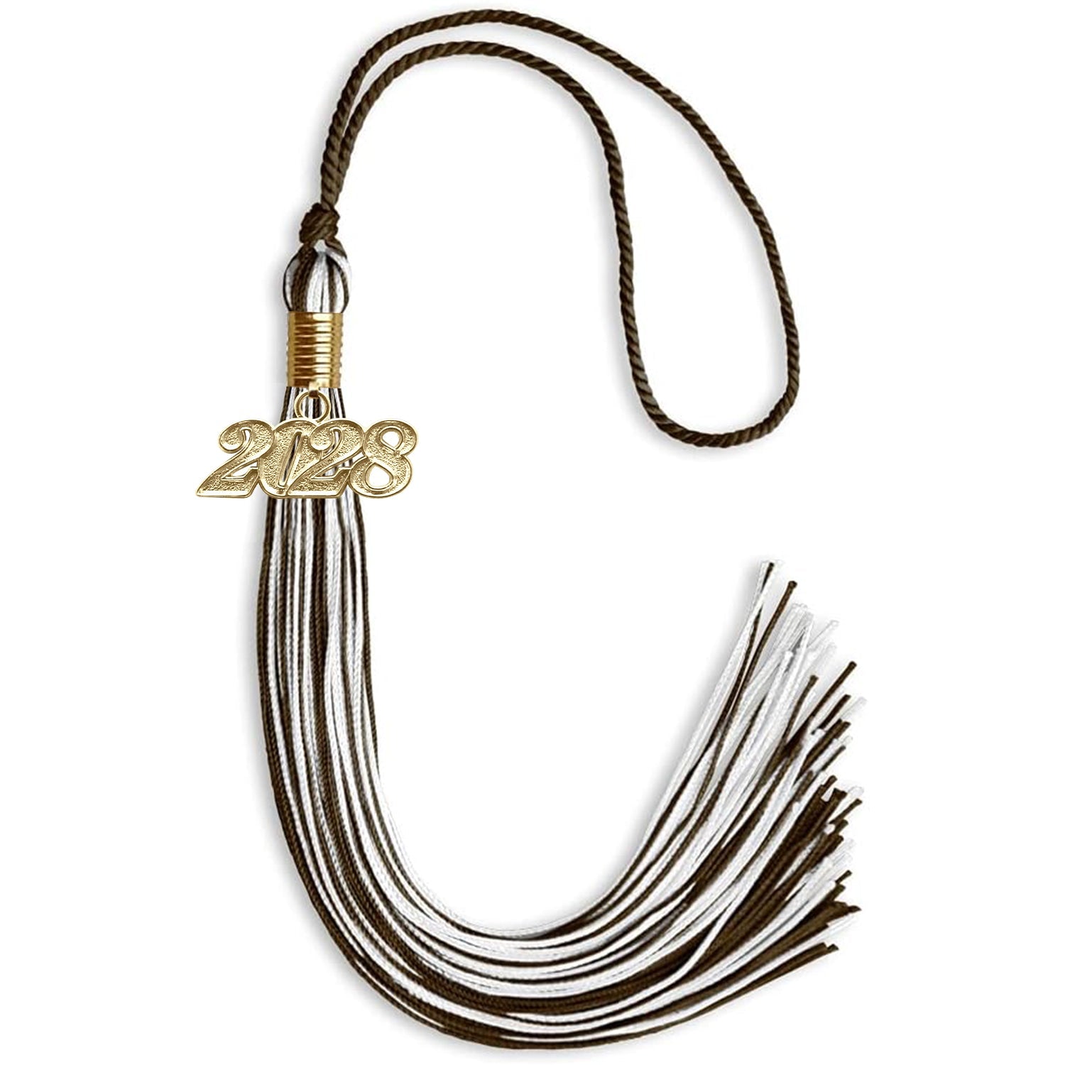 Brown/White Mixed Color Graduation Tassel with Gold Date Drop - Endea Graduation