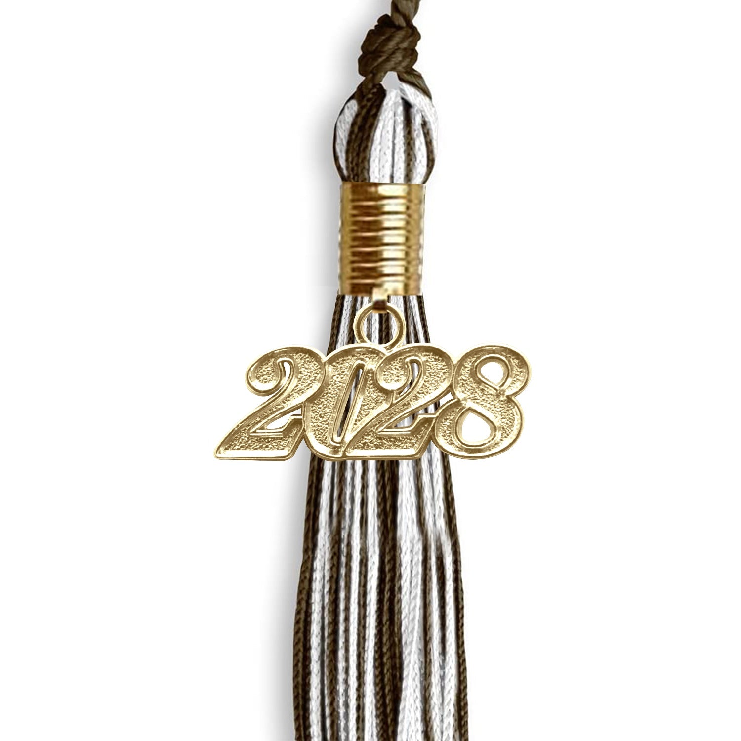 Brown/White Mixed Color Graduation Tassel with Gold Date Drop - Endea Graduation