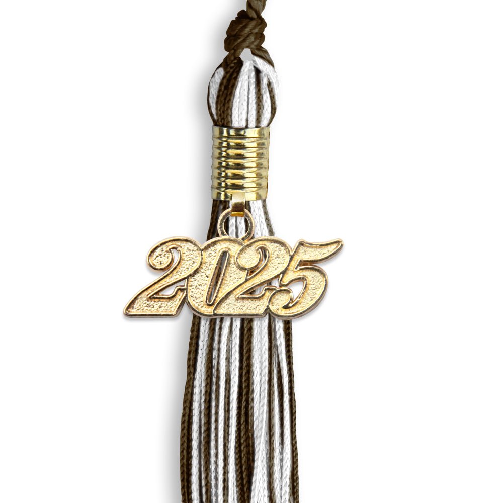 Brown/White Mixed Color Graduation Tassel with Gold Date Drop - Endea Graduation