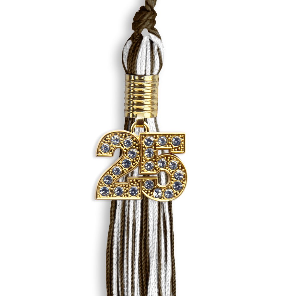 Brown/White Mixed Color Graduation Tassel with Gold Date Drop - Endea Graduation