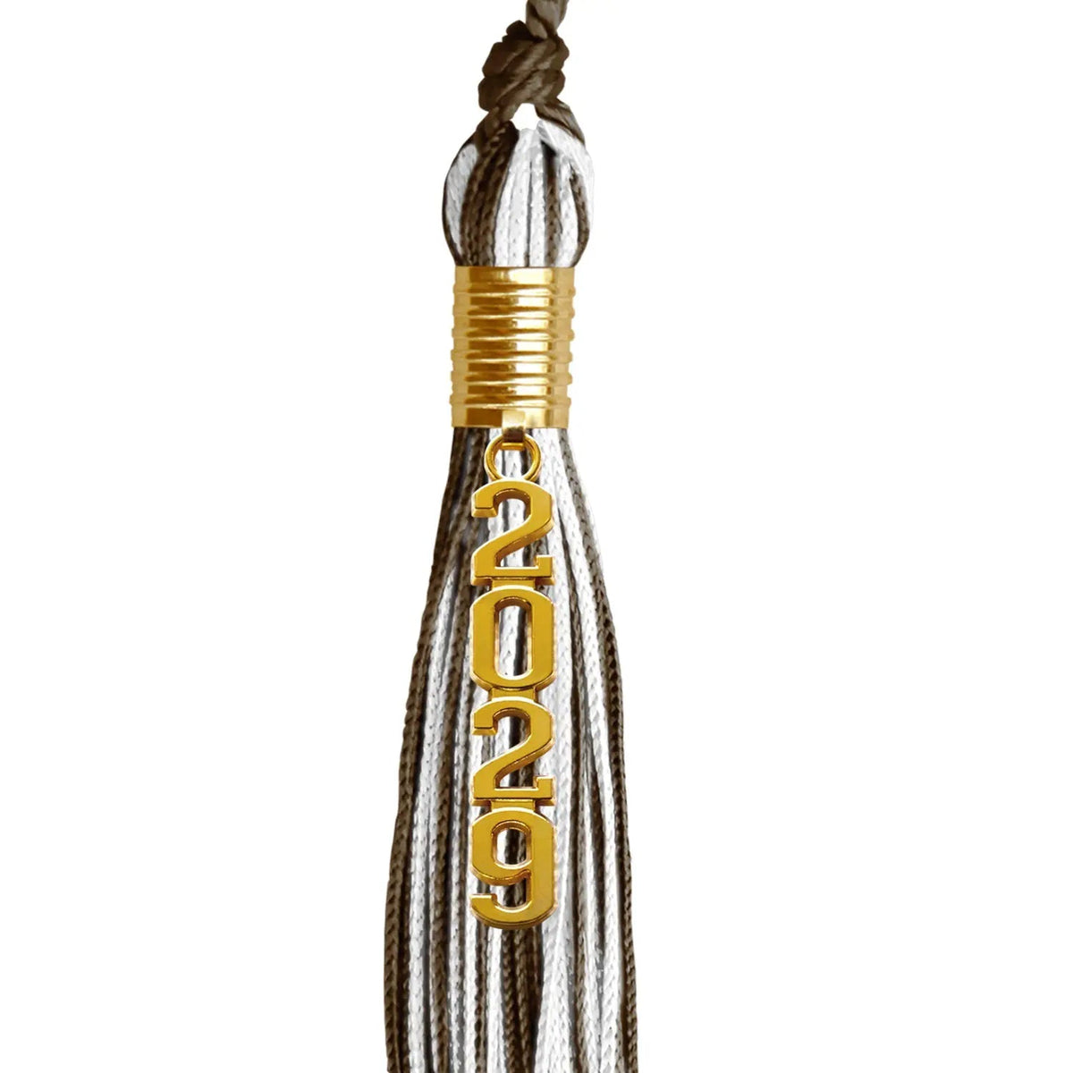 Brown/White Mixed Color Graduation Tassel with Gold Stacked Date Drop - Endea Graduation