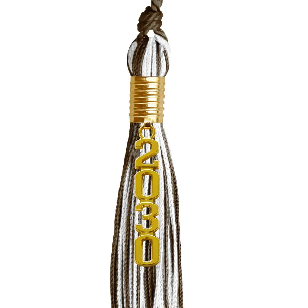 Brown/White Mixed Color Graduation Tassel with Gold Stacked Date Drop - Endea Graduation