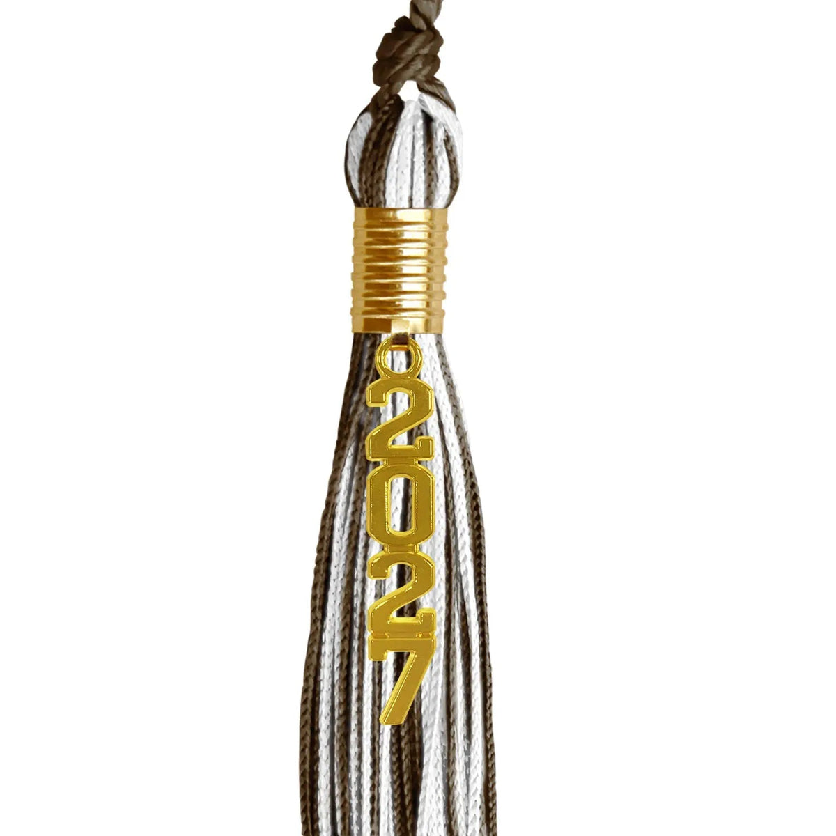Brown/White Mixed Color Graduation Tassel with Gold Stacked Date Drop - Endea Graduation