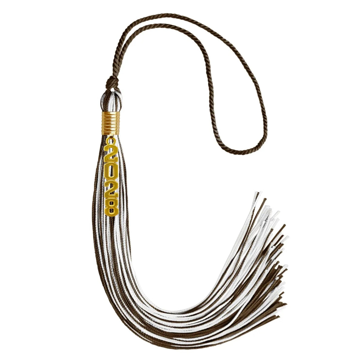 Brown/White Mixed Color Graduation Tassel with Gold Stacked Date Drop - Endea Graduation