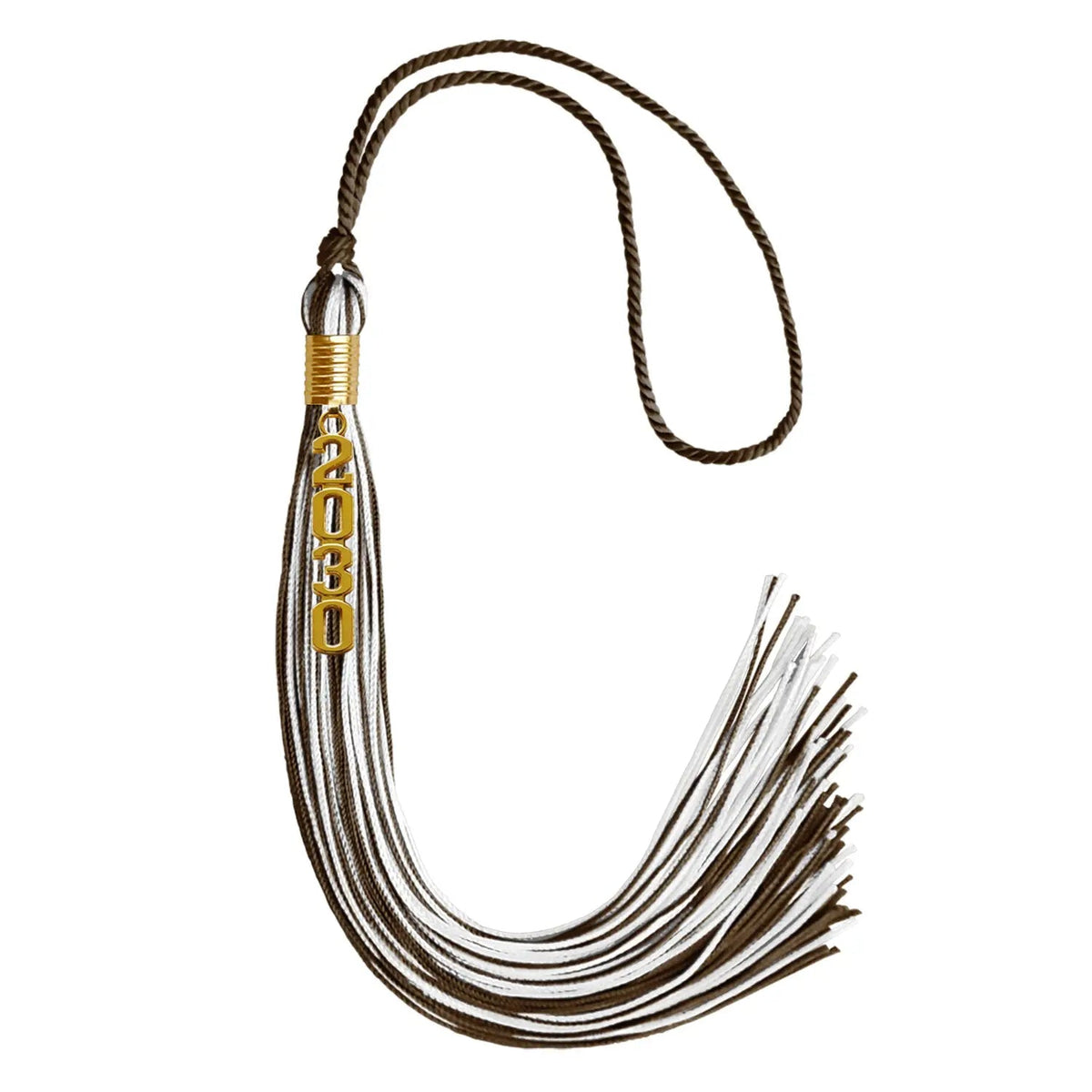 Brown/White Mixed Color Graduation Tassel with Gold Stacked Date Drop - Endea Graduation