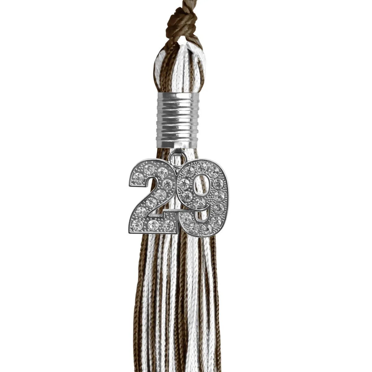Brown/White Mixed Color Graduation Tassel with Silver Bling Charm - Endea Graduation