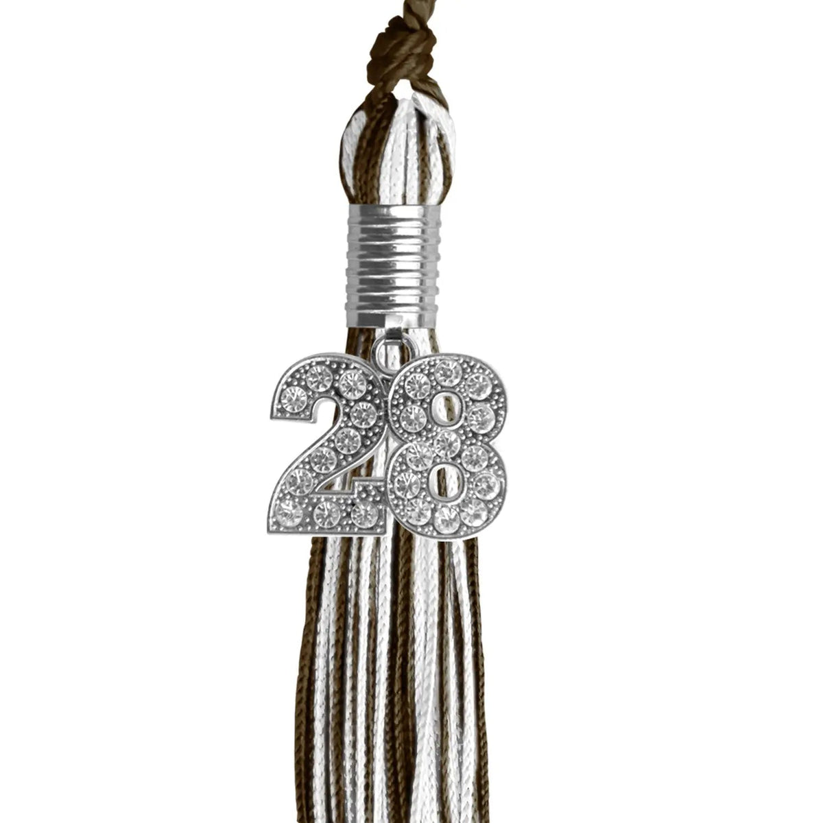 Brown/White Mixed Color Graduation Tassel with Silver Bling Charm - Endea Graduation