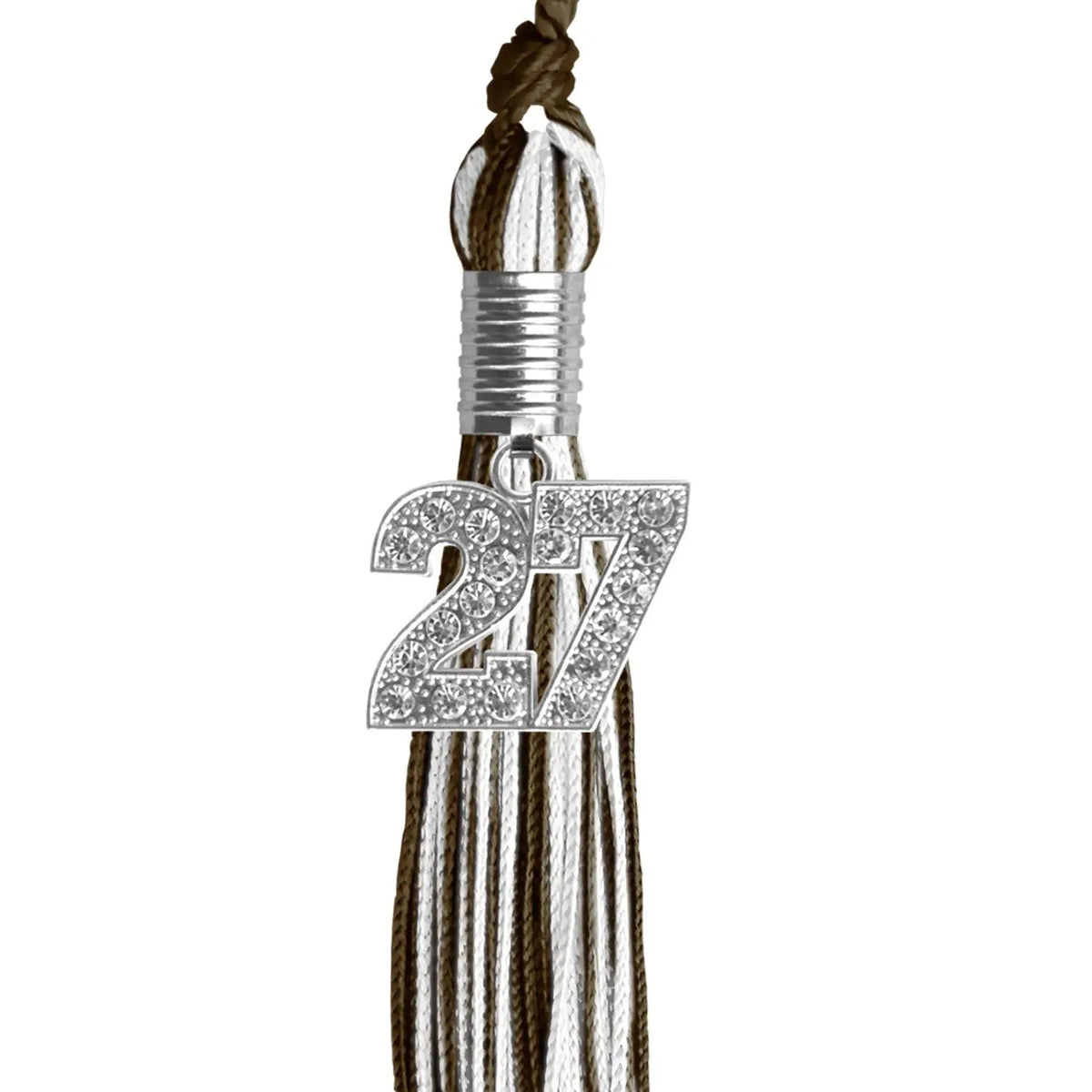 Brown/White Mixed Color Graduation Tassel with Silver Bling Charm - Endea Graduation