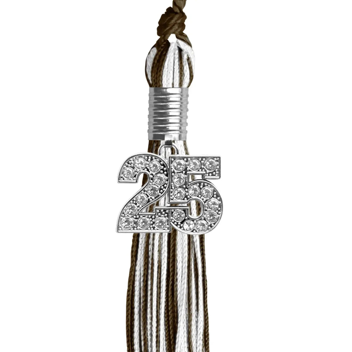 Brown/White Mixed Color Graduation Tassel with Silver Bling Charm - Endea Graduation