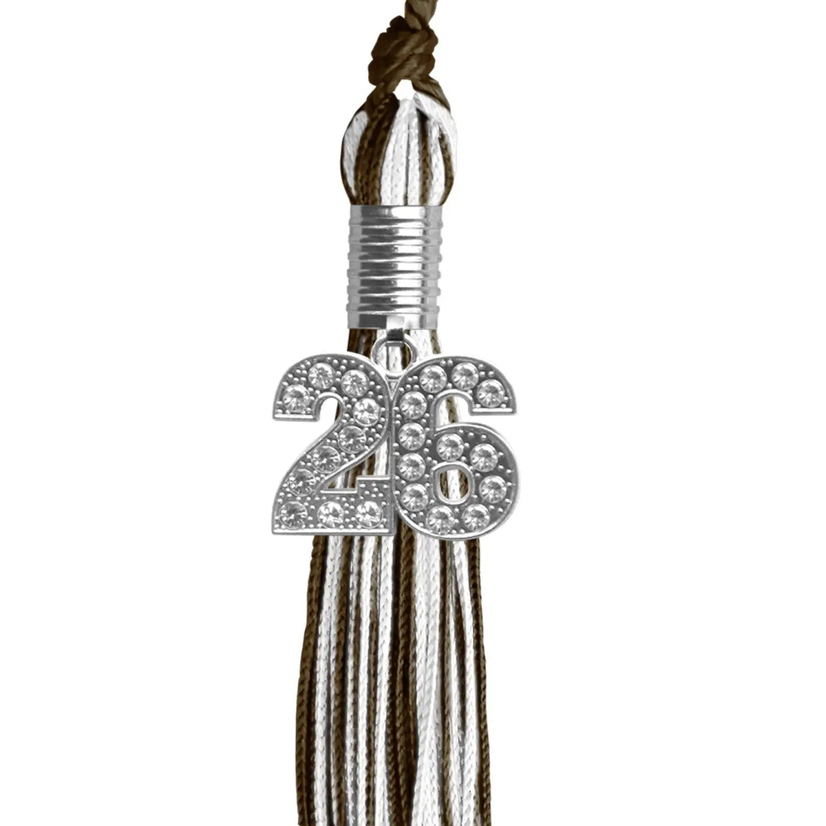Brown/White Mixed Color Graduation Tassel with Silver Bling Charm - Endea Graduation