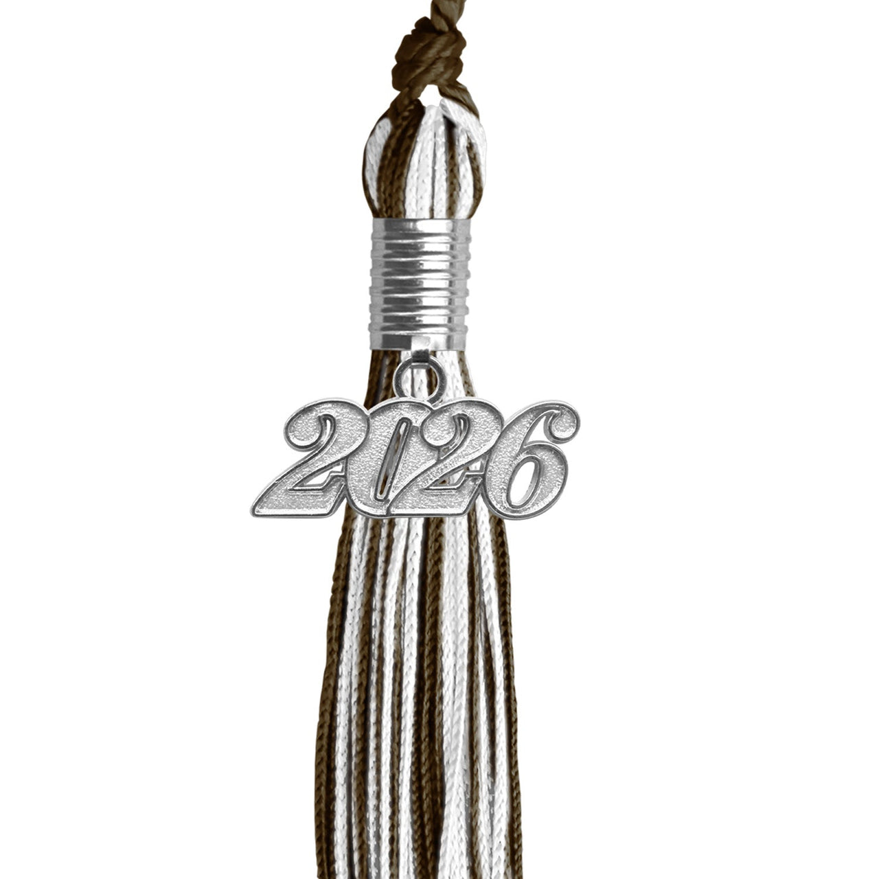 Brown/White Mixed Color Graduation Tassel with Silver Date Drop - Endea Graduation