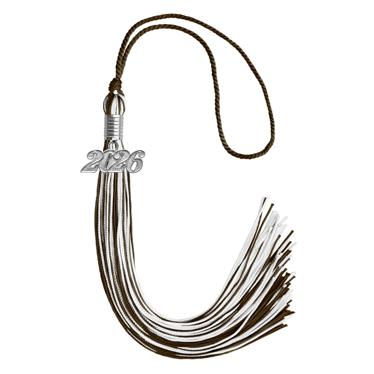 Brown/White Mixed Color Graduation Tassel with Silver Date Drop - Endea Graduation