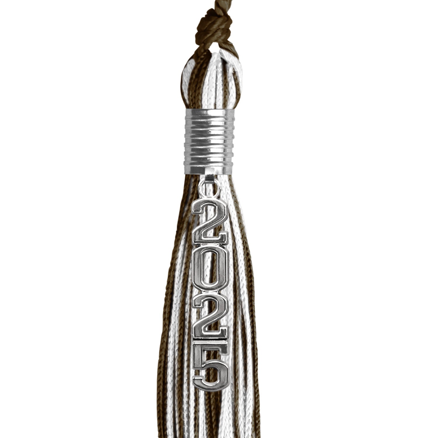 Brown/White Mixed Color Graduation Tassel with Stacked Silver Date Drop - Endea Graduation