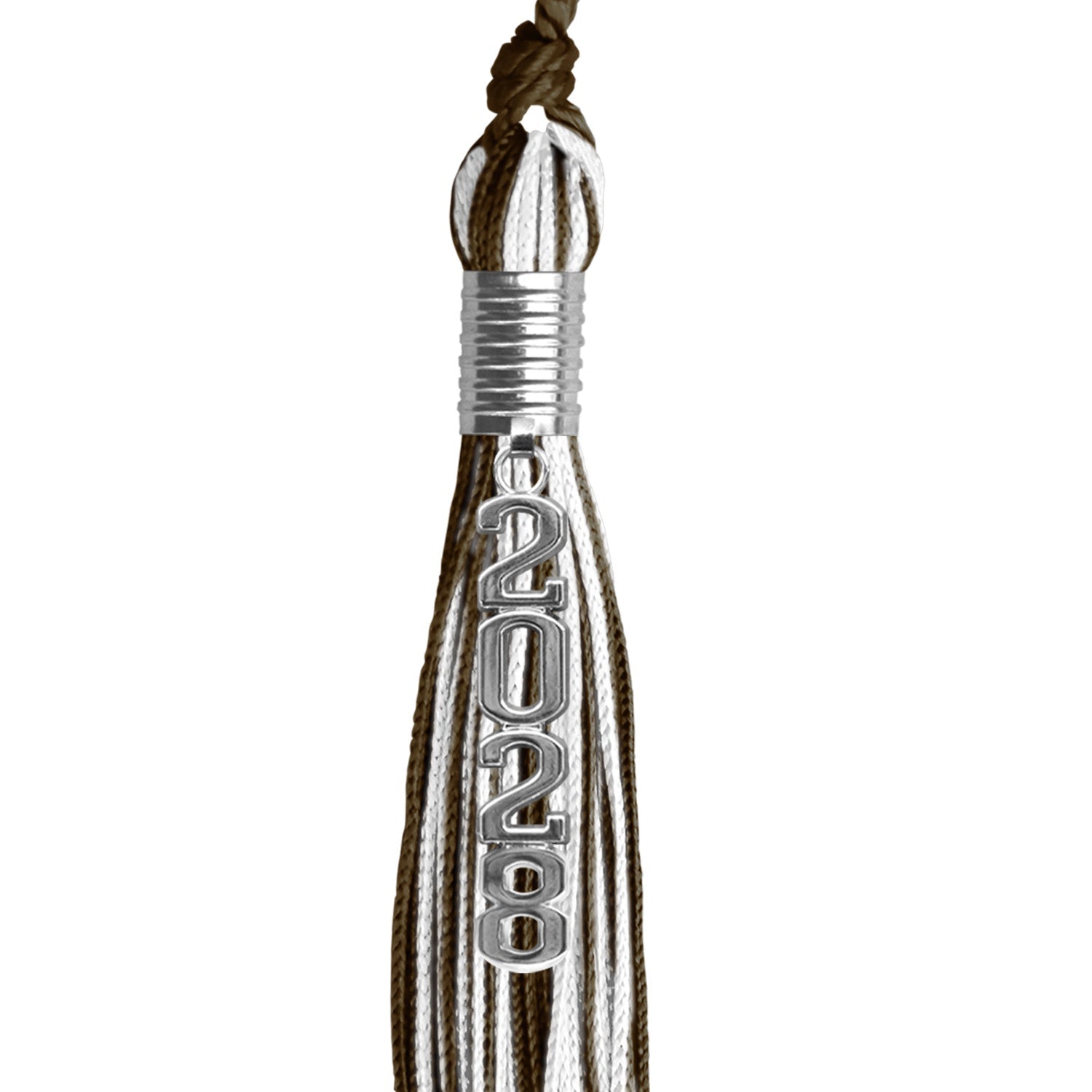 Brown/White Mixed Color Graduation Tassel with Stacked Silver Date Drop - Endea Graduation