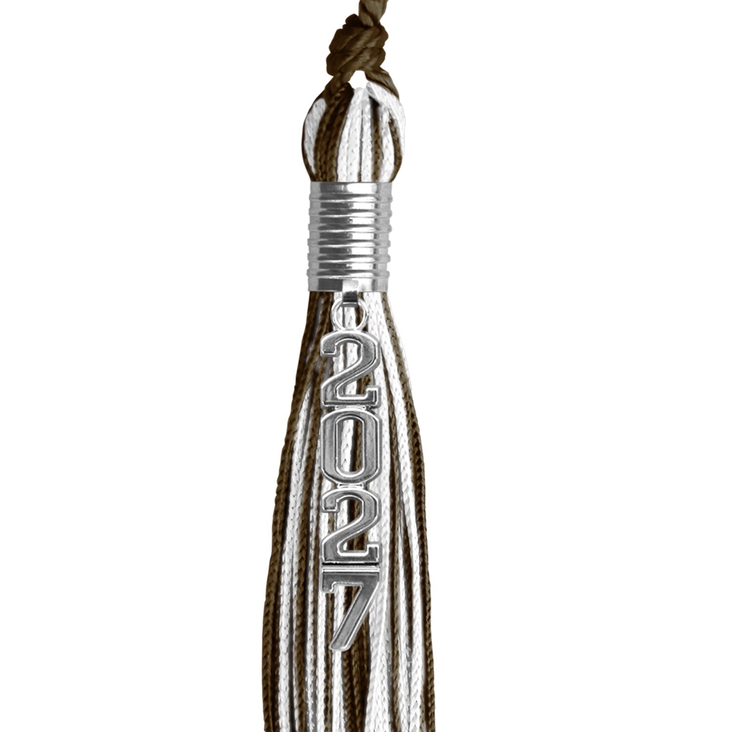 Brown/White Mixed Color Graduation Tassel with Stacked Silver Date Drop - Endea Graduation