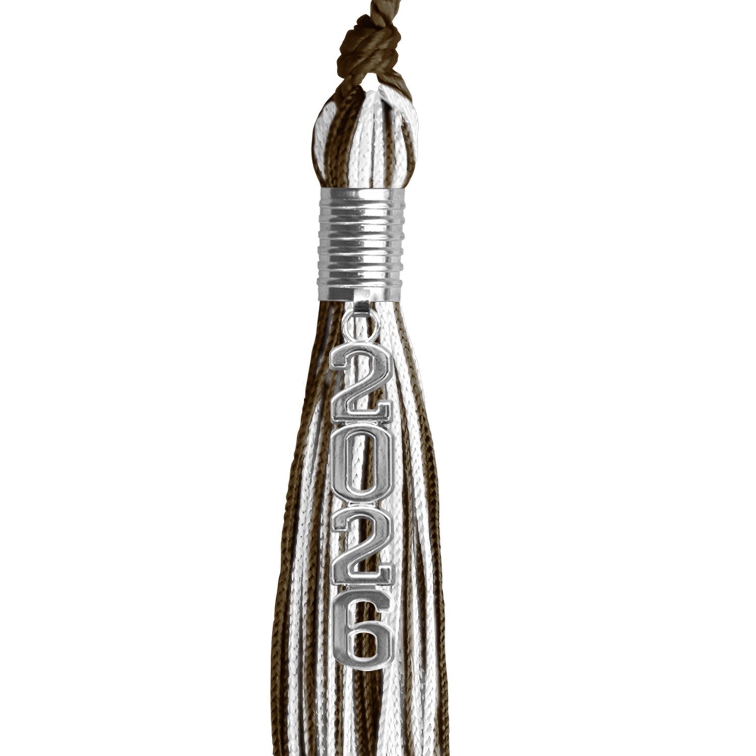 Brown/White Mixed Color Graduation Tassel with Stacked Silver Date Drop - Endea Graduation