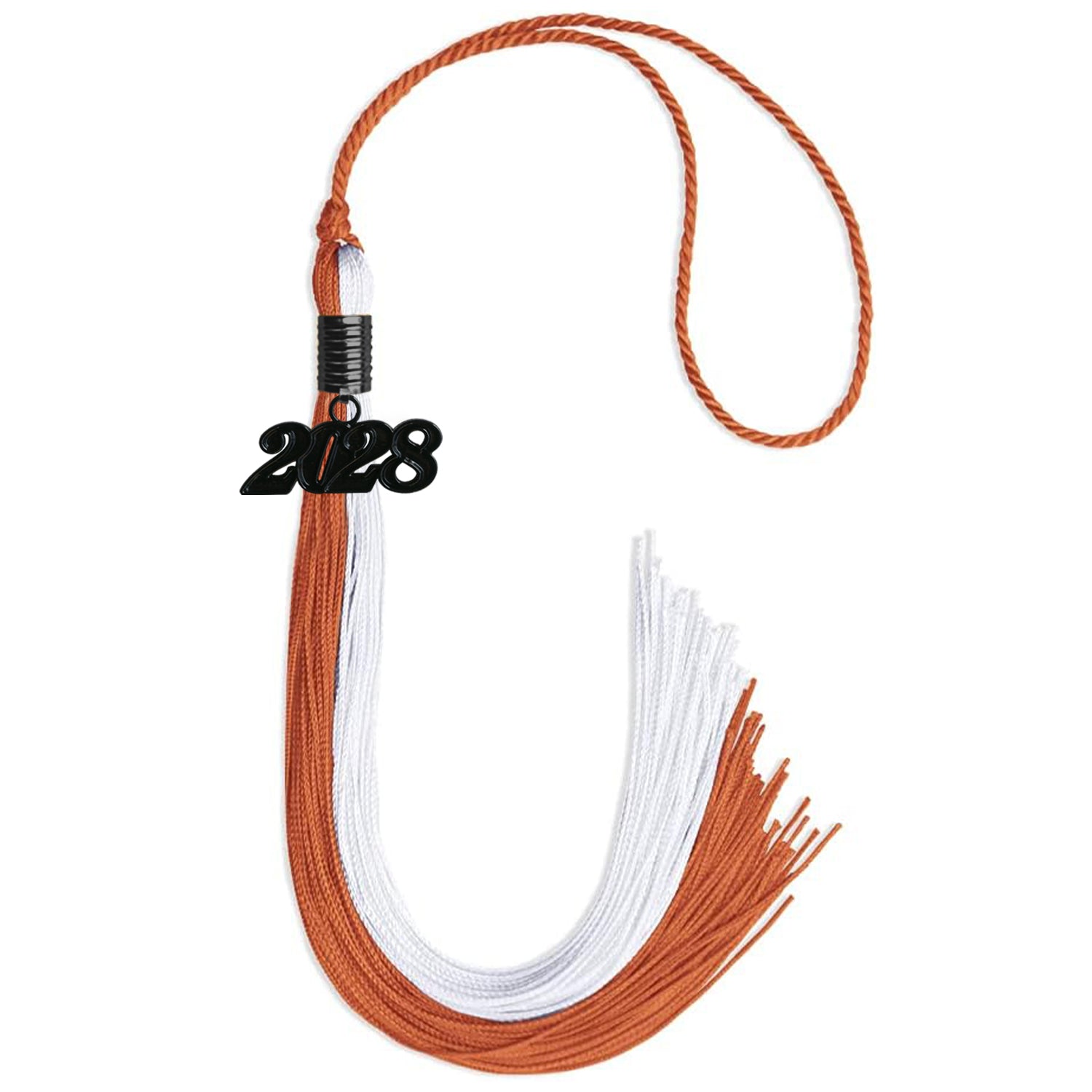 Burnt Orange/White Graduation Tassel with Black Date Drop - Endea Graduation