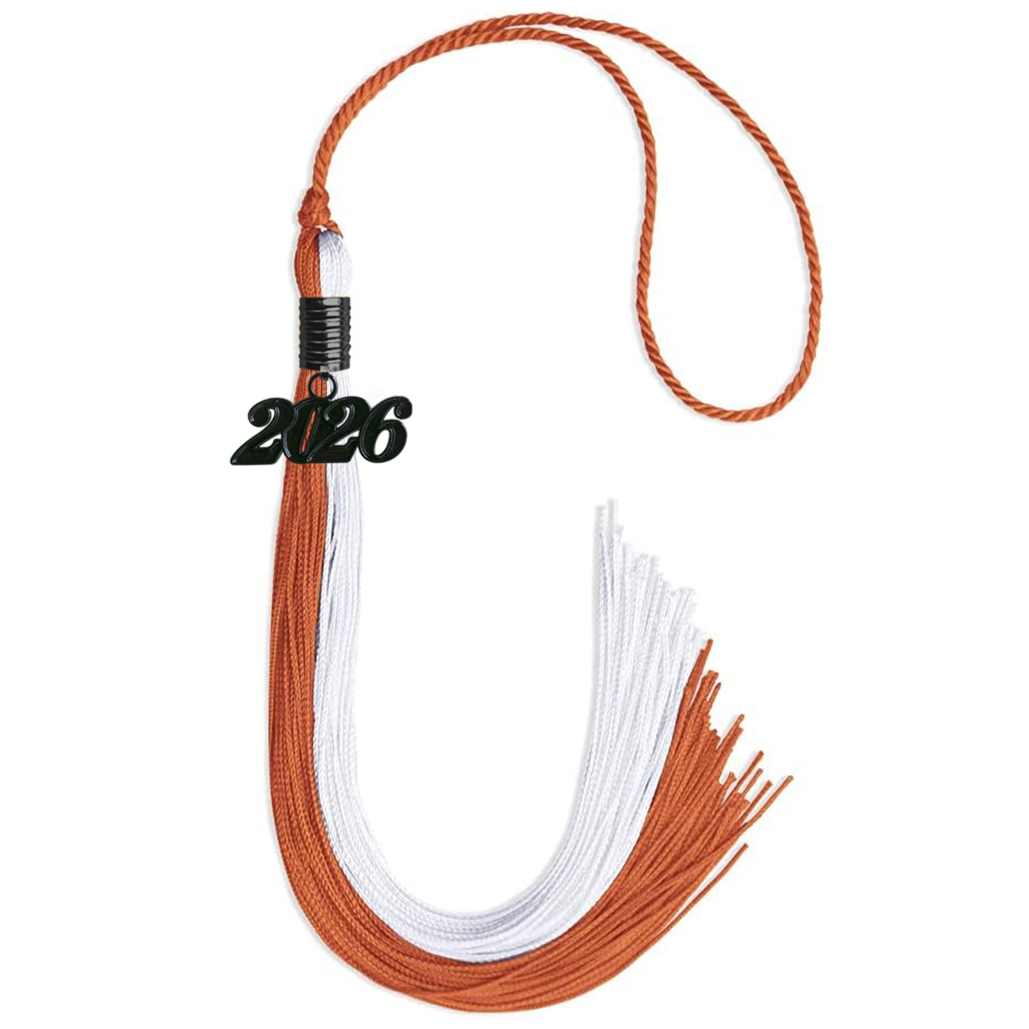 Burnt Orange/White Graduation Tassel with Black Date Drop - Endea Graduation