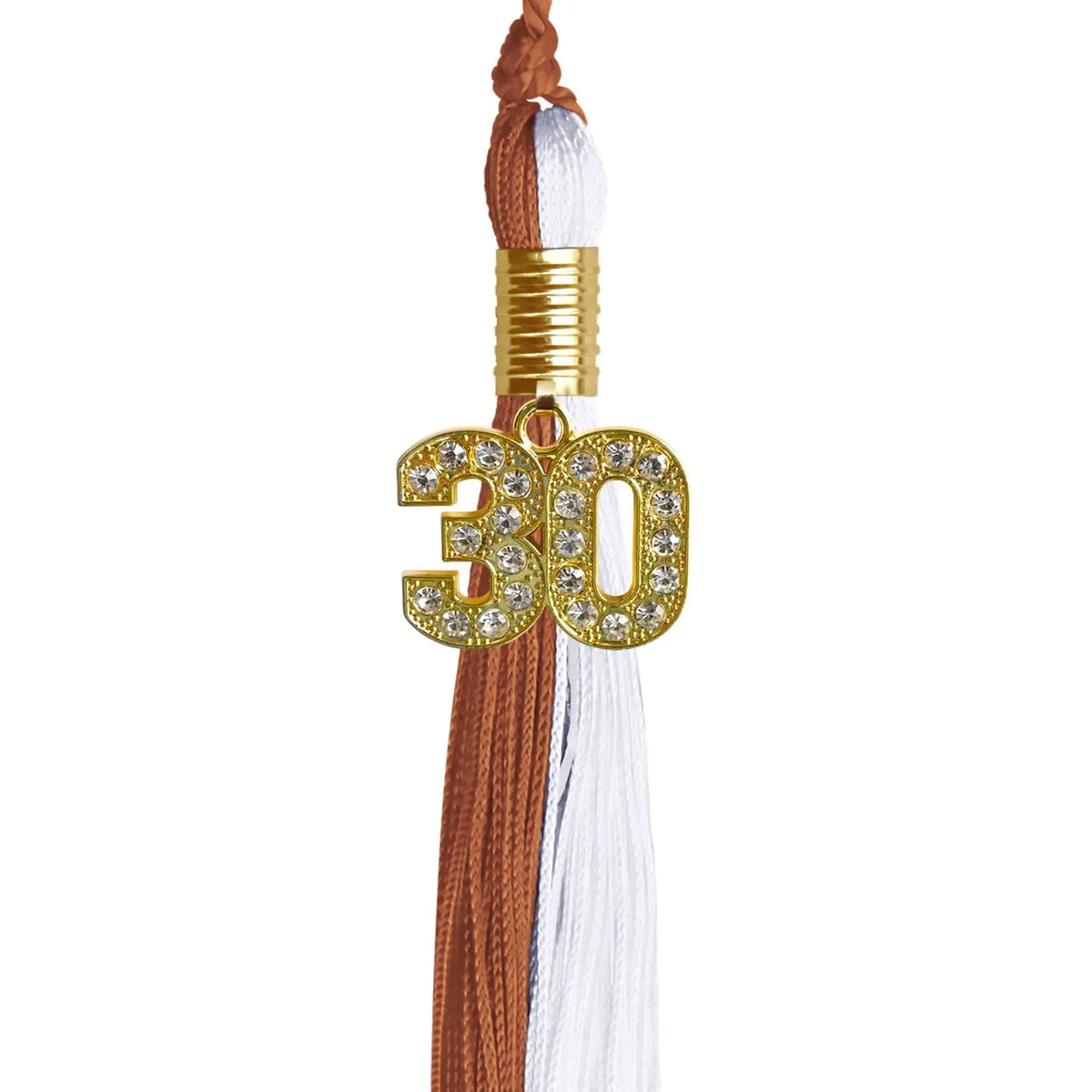 Burnt Orange/White Graduation Tassel with Gold Bling Charm - Endea Graduation