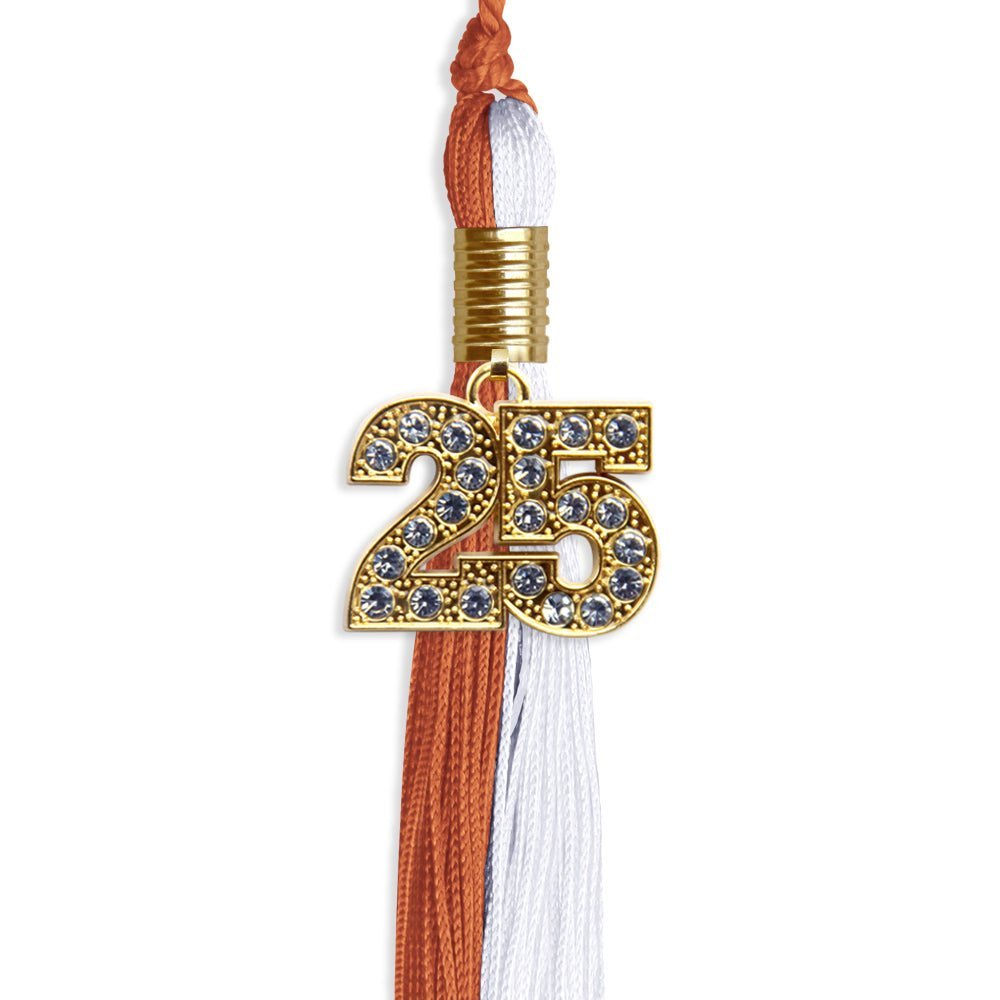 Burnt Orange/White Graduation Tassel with Gold Bling Charm - Endea Graduation