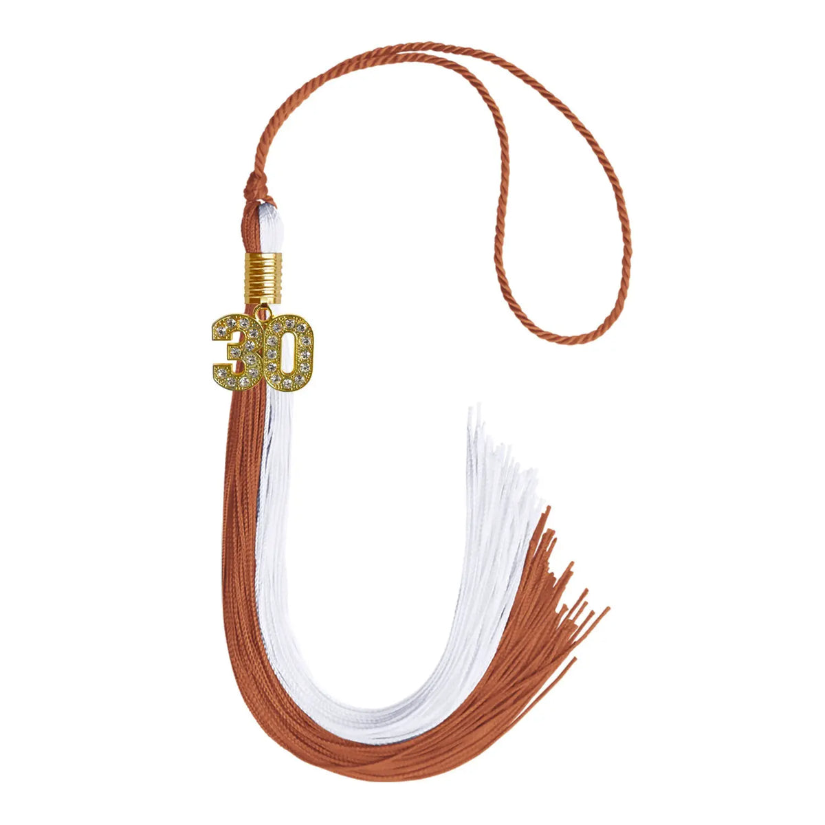 Burnt Orange/White Graduation Tassel with Gold Bling Charm - Endea Graduation