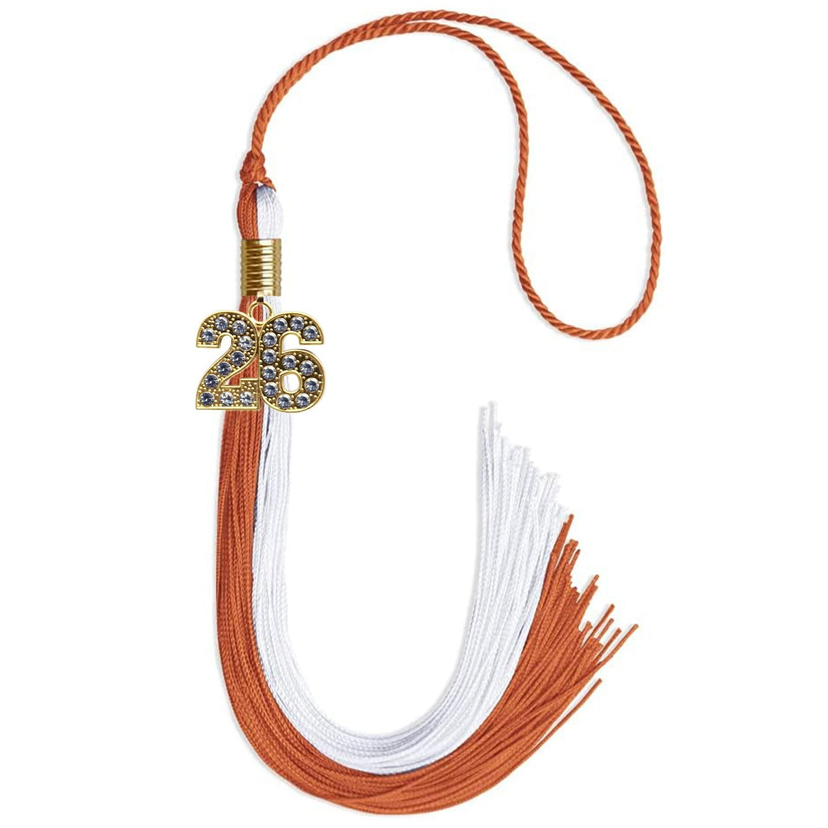 Burnt Orange/White Graduation Tassel with Gold Bling Charm - Endea Graduation