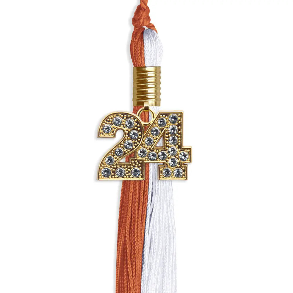 Burnt Orange/White Graduation Tassel with Gold Bling Charm - Endea Graduation