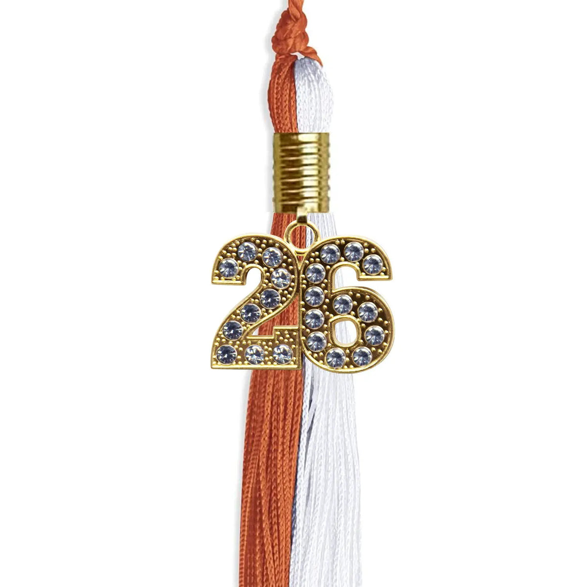Burnt Orange/White Graduation Tassel with Gold Bling Charm - Endea Graduation