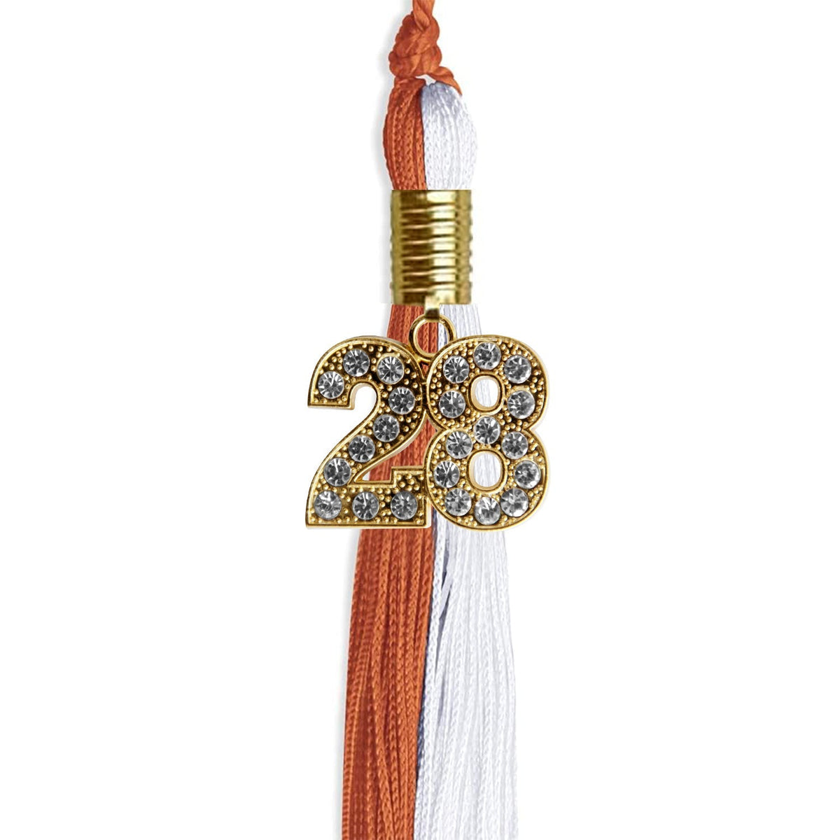 Burnt Orange/White Graduation Tassel with Gold Bling Charm - Endea Graduation