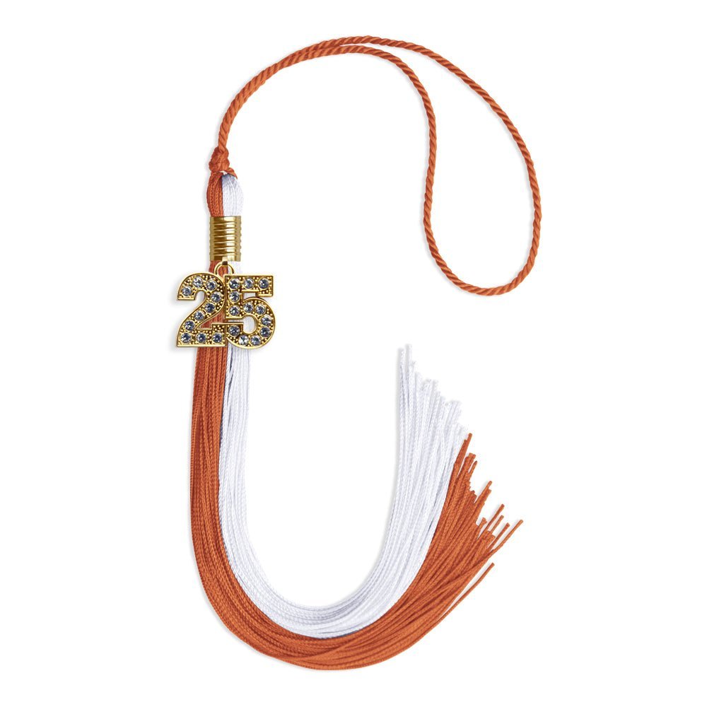 Burnt Orange/White Graduation Tassel with Gold Bling Charm - Endea Graduation