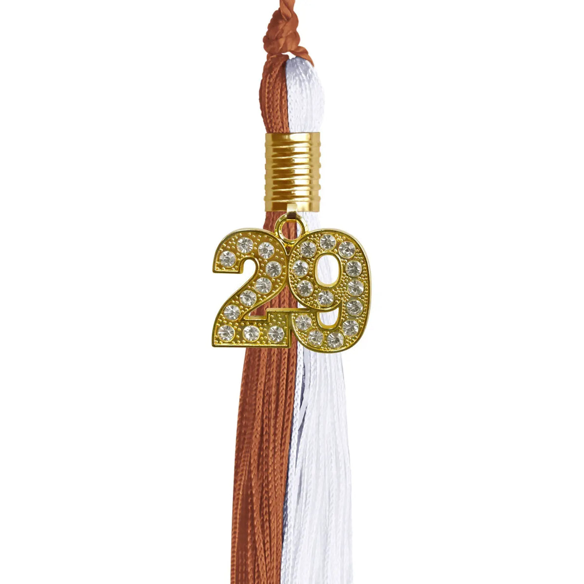 Burnt Orange/White Graduation Tassel with Gold Bling Charm - Endea Graduation