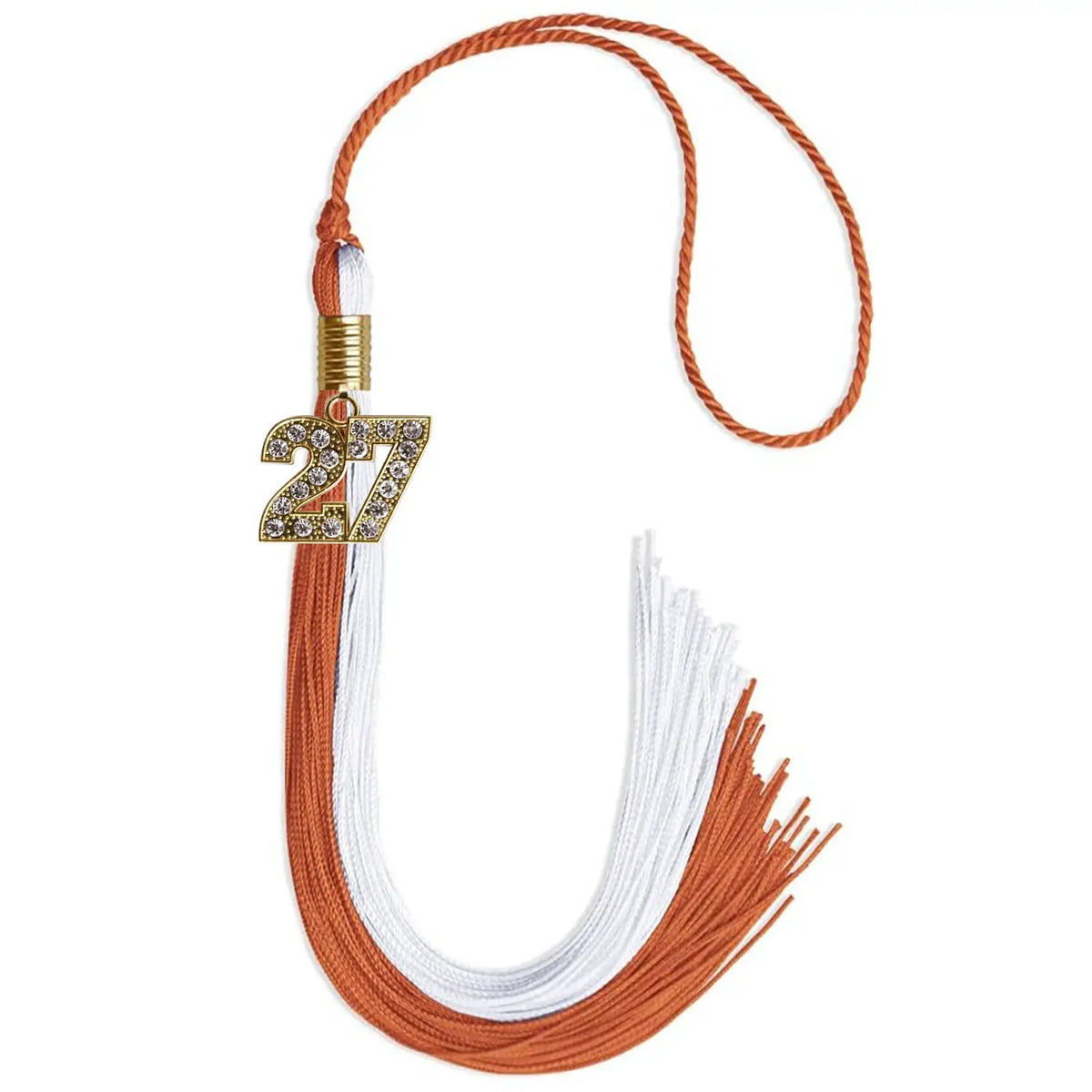Burnt Orange/White Graduation Tassel with Gold Bling Charm - Endea Graduation
