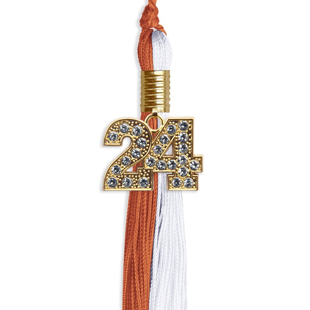 Burnt Orange/White Graduation Tassel with Gold Date Drop - Endea Graduation