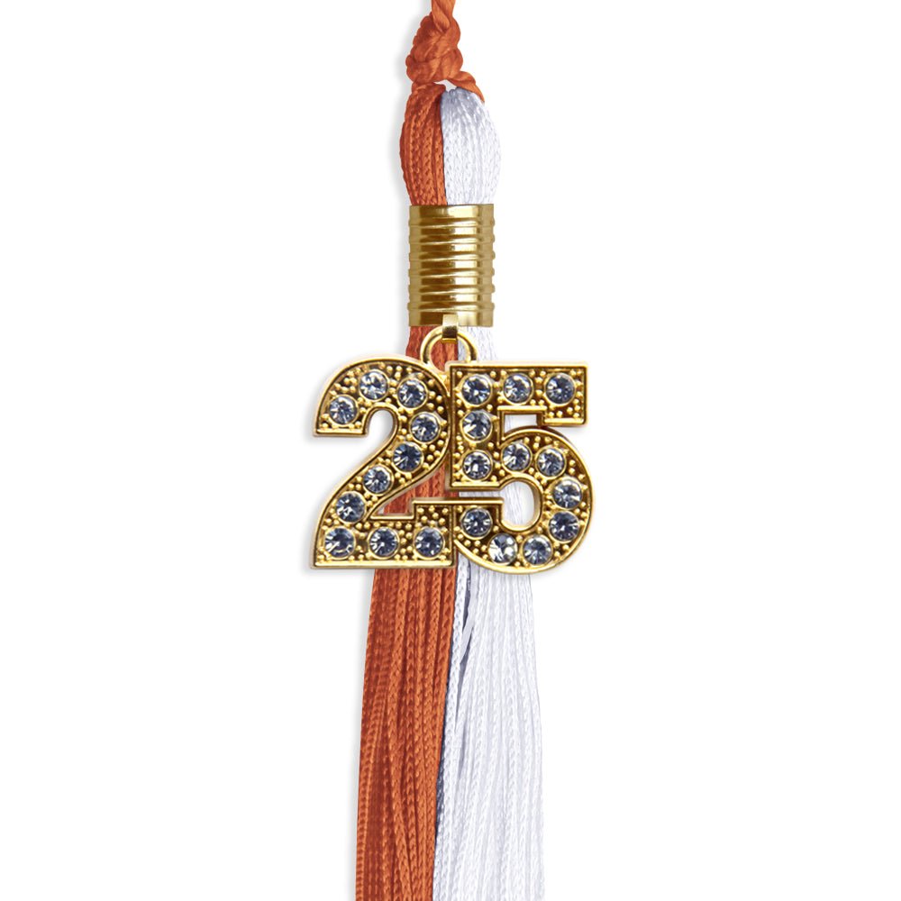 Burnt Orange/White Graduation Tassel with Gold Date Drop - Endea Graduation