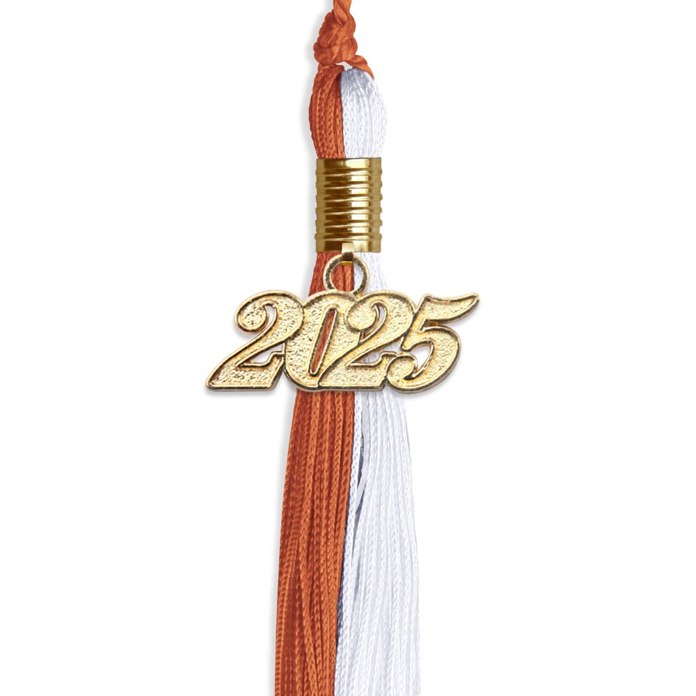 Burnt Orange/White Graduation Tassel with Gold Date Drop - Endea Graduation