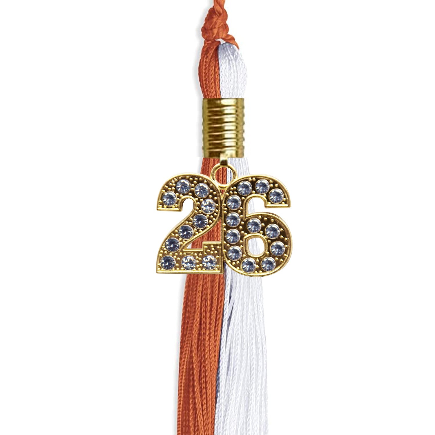 Burnt Orange/White Graduation Tassel with Gold Date Drop - Endea Graduation