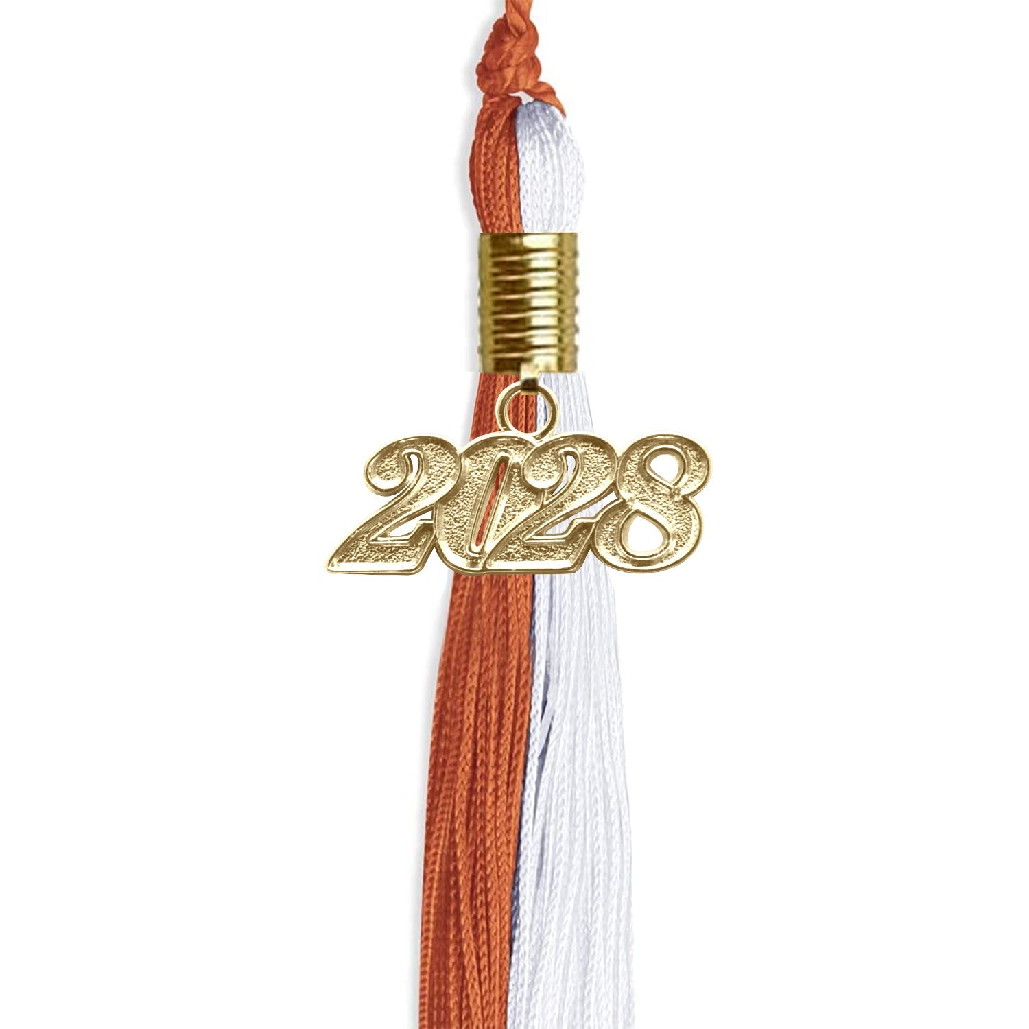 Burnt Orange/White Graduation Tassel with Gold Date Drop - Endea Graduation