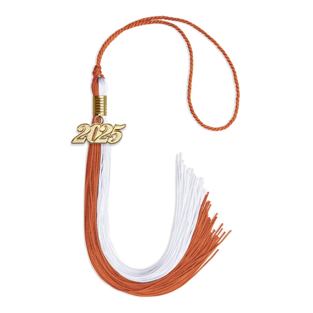 Burnt Orange/White Graduation Tassel with Gold Date Drop - Endea Graduation