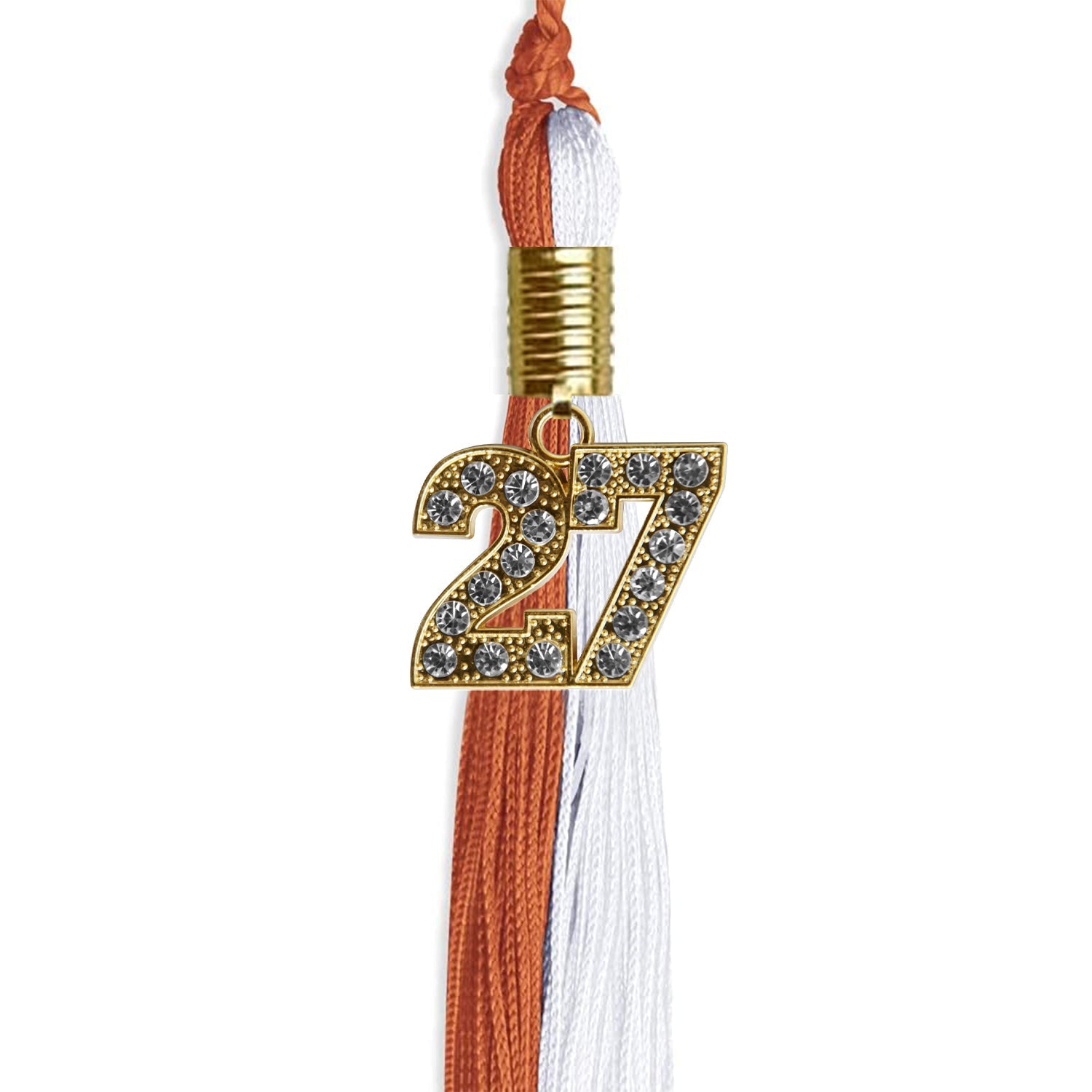 Burnt Orange/White Graduation Tassel with Gold Date Drop - Endea Graduation