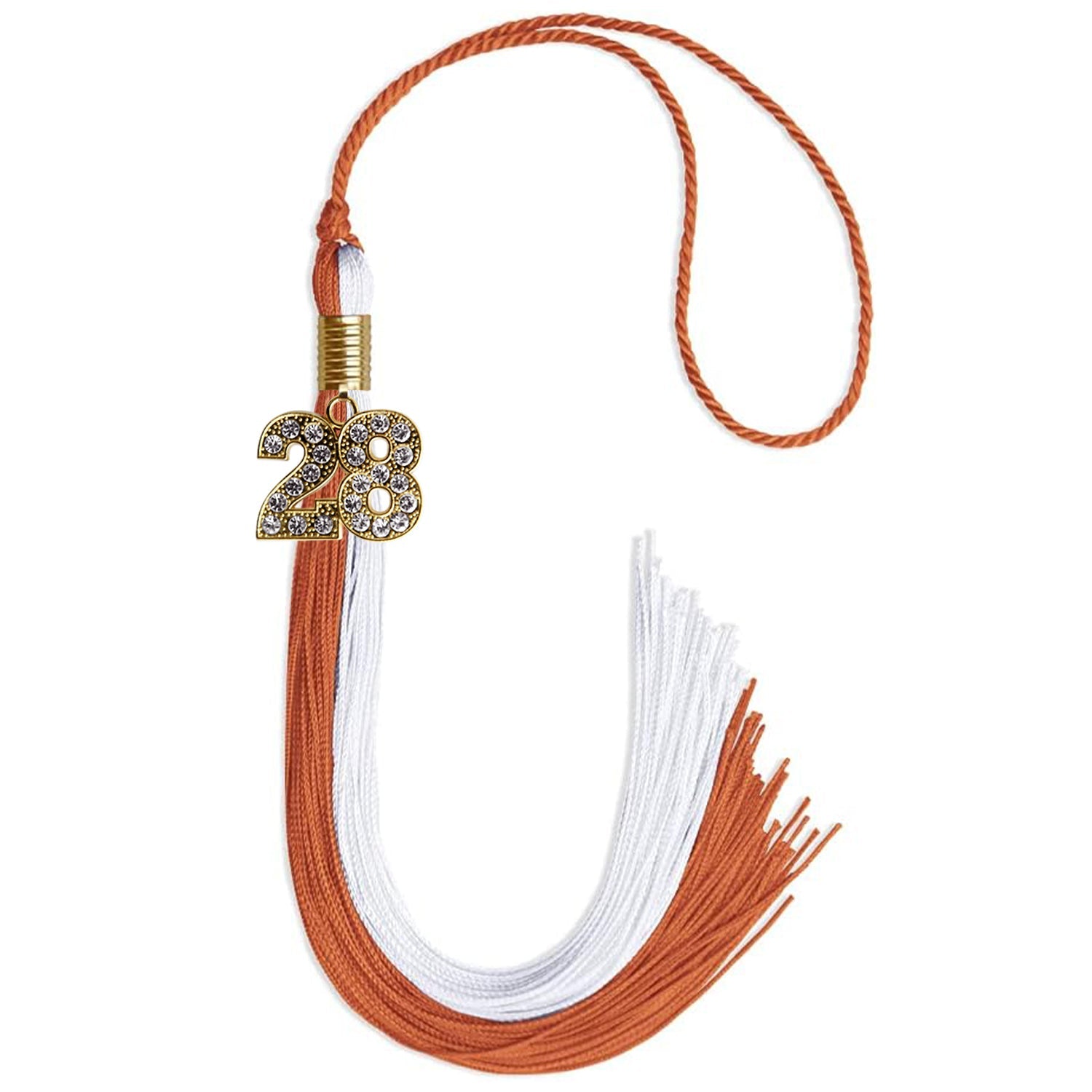 Burnt Orange/White Graduation Tassel with Gold Date Drop - Endea Graduation