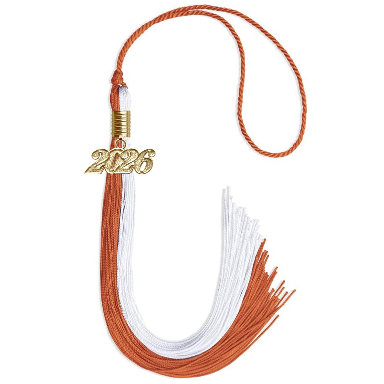 Burnt Orange/White Graduation Tassel with Gold Date Drop - Endea Graduation