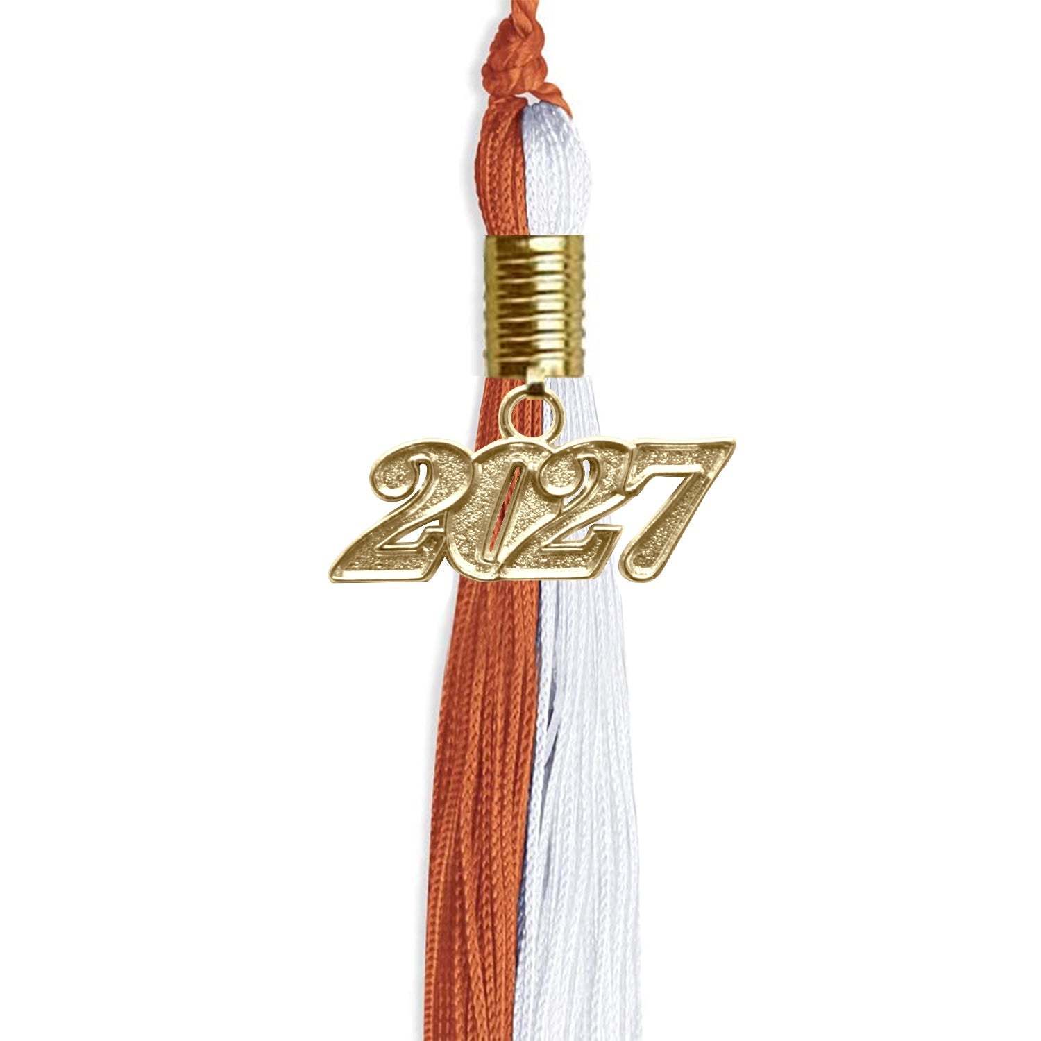 Burnt Orange/White Graduation Tassel with Gold Date Drop - Endea Graduation