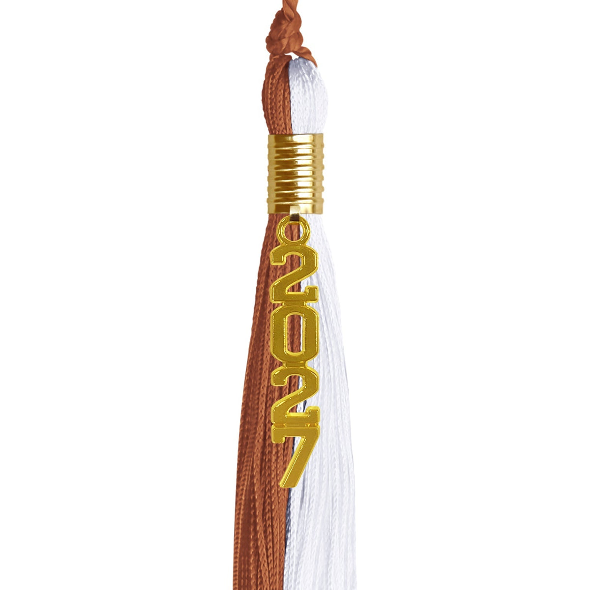 Burnt Orange/White Graduation Tassel with Gold Stacked Date Drop - Endea Graduation