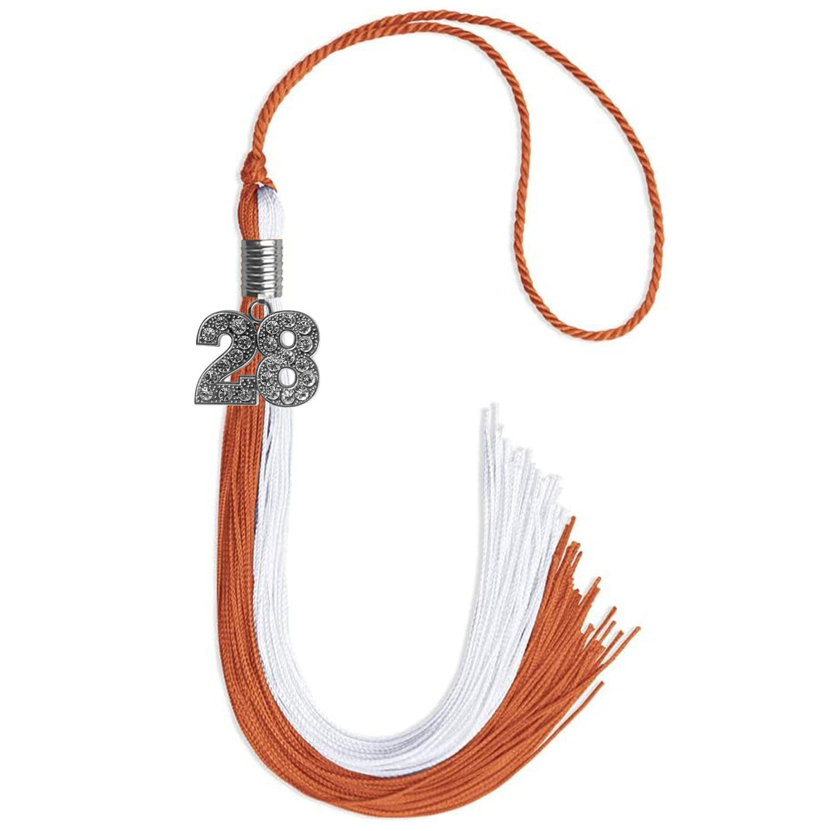Burnt Orange/White Graduation Tassel with Silver Bling Charm - Endea Graduation