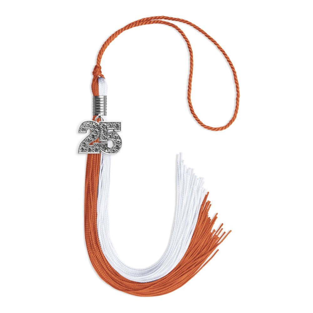 Burnt Orange/White Graduation Tassel with Silver Bling Charm - Endea Graduation