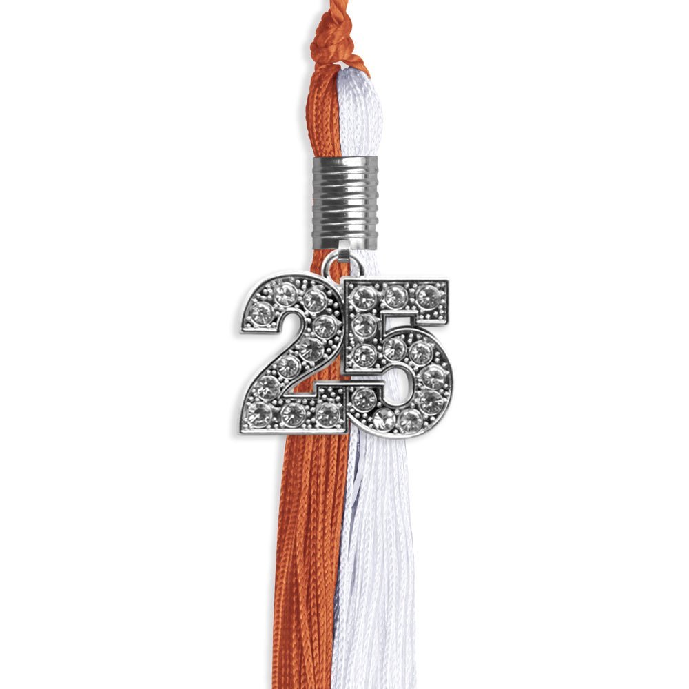 Burnt Orange/White Graduation Tassel with Silver Bling Charm - Endea Graduation
