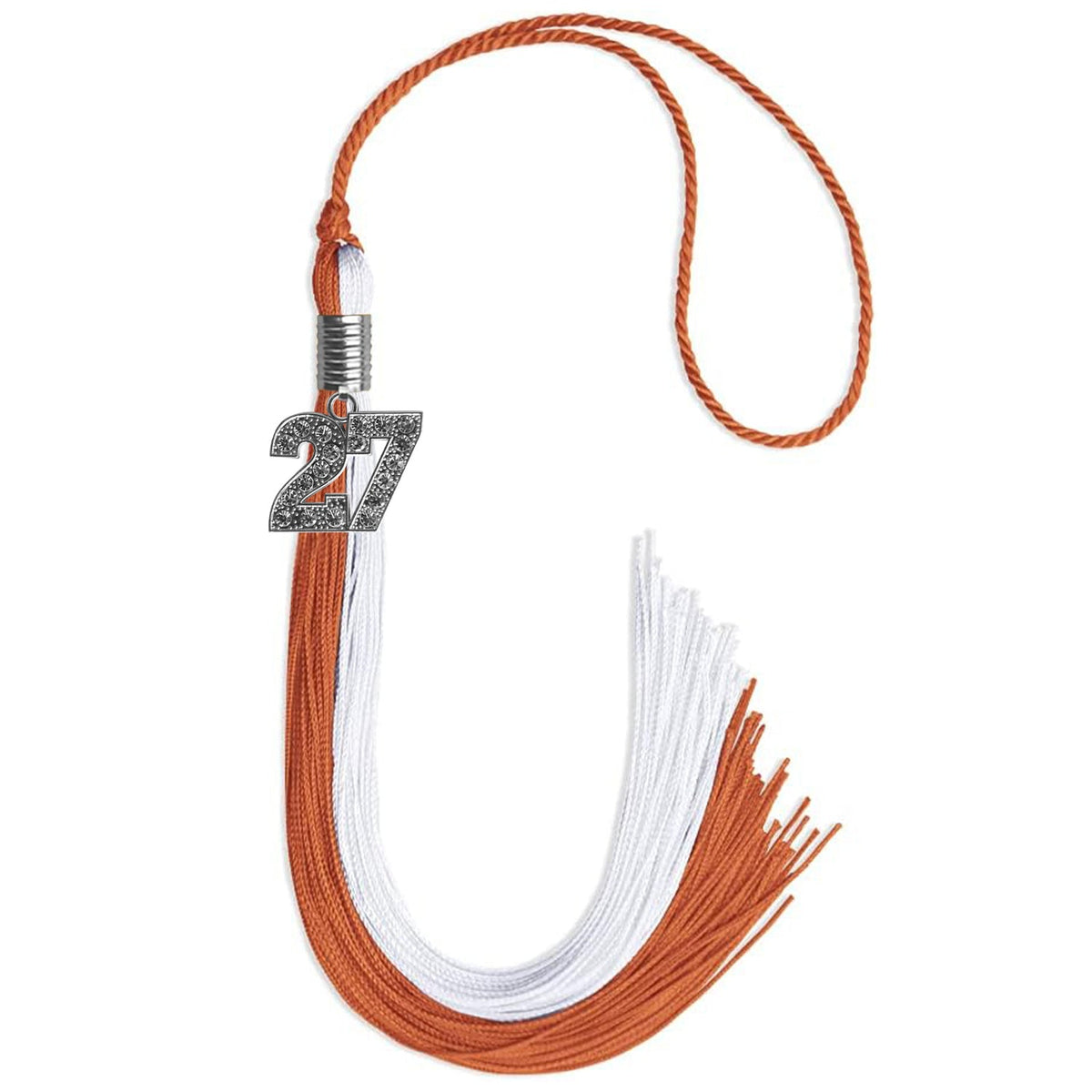 Burnt Orange/White Graduation Tassel with Silver Bling Charm - Endea Graduation